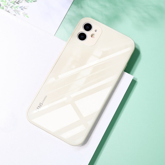 Square Tempered Glass Case For iPhone 11 12 Pro Max Case Anti-knock Baby Skin Fram Cover For iPhone X XS MAX XR 7 8 Plus