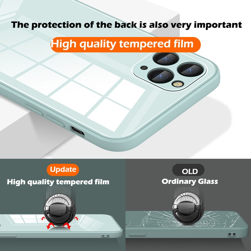 Square Tempered Glass Case For iPhone 11 12 Pro Max Case Anti-knock Baby Skin Fram Cover For iPhone X XS MAX XR 7 8 Plus