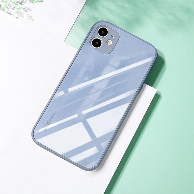 Square Tempered Glass Case For iPhone 11 12 Pro Max Case Anti-knock Baby Skin Fram Cover For iPhone X XS MAX XR 7 8 Plus