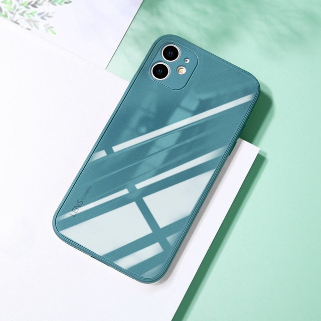 Square Tempered Glass Case For iPhone 11 12 Pro Max Case Anti-knock Baby Skin Fram Cover For iPhone X XS MAX XR 7 8 Plus