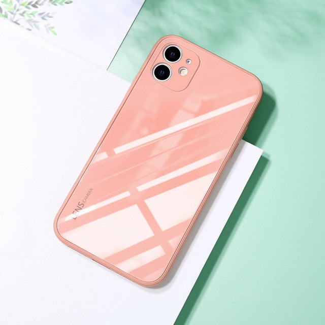 Square Tempered Glass Case For iPhone 11 12 Pro Max Case Anti-knock Baby Skin Fram Cover For iPhone X XS MAX XR 7 8 Plus