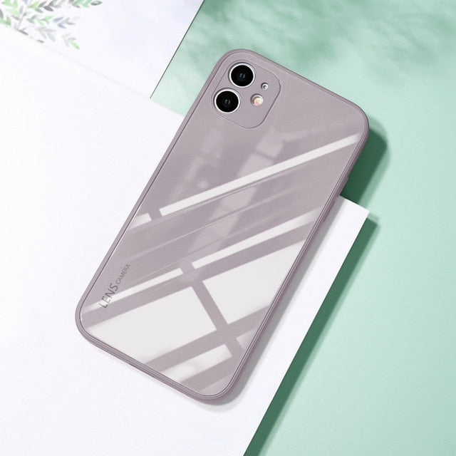Square Tempered Glass Case For iPhone 11 12 Pro Max Case Anti-knock Baby Skin Fram Cover For iPhone X XS MAX XR 7 8 Plus